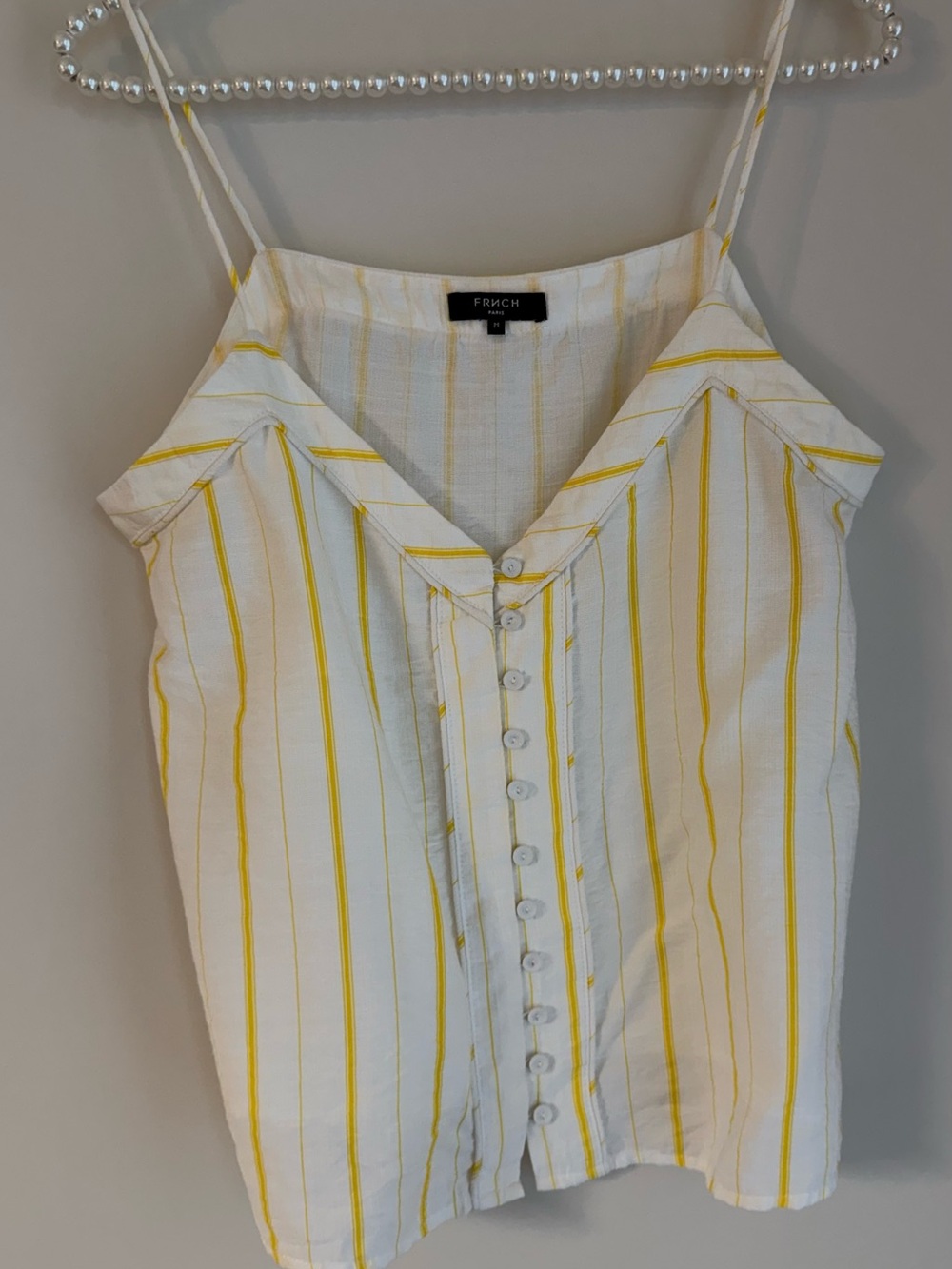 FRNCH Paris Striped Spaghetti Strap Camisole Tank Top White Yellow Medium